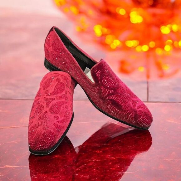 AFTER MIDNIGHT VINTNER VELVET COLLECTION:WINE CRYSTAL-STUDDED SMOKER SHOES. main image 6